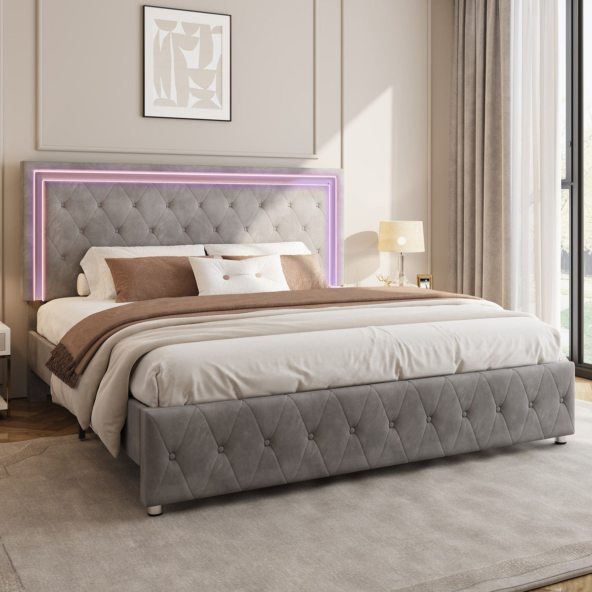 Hues LED Bed Frame-T-GREY