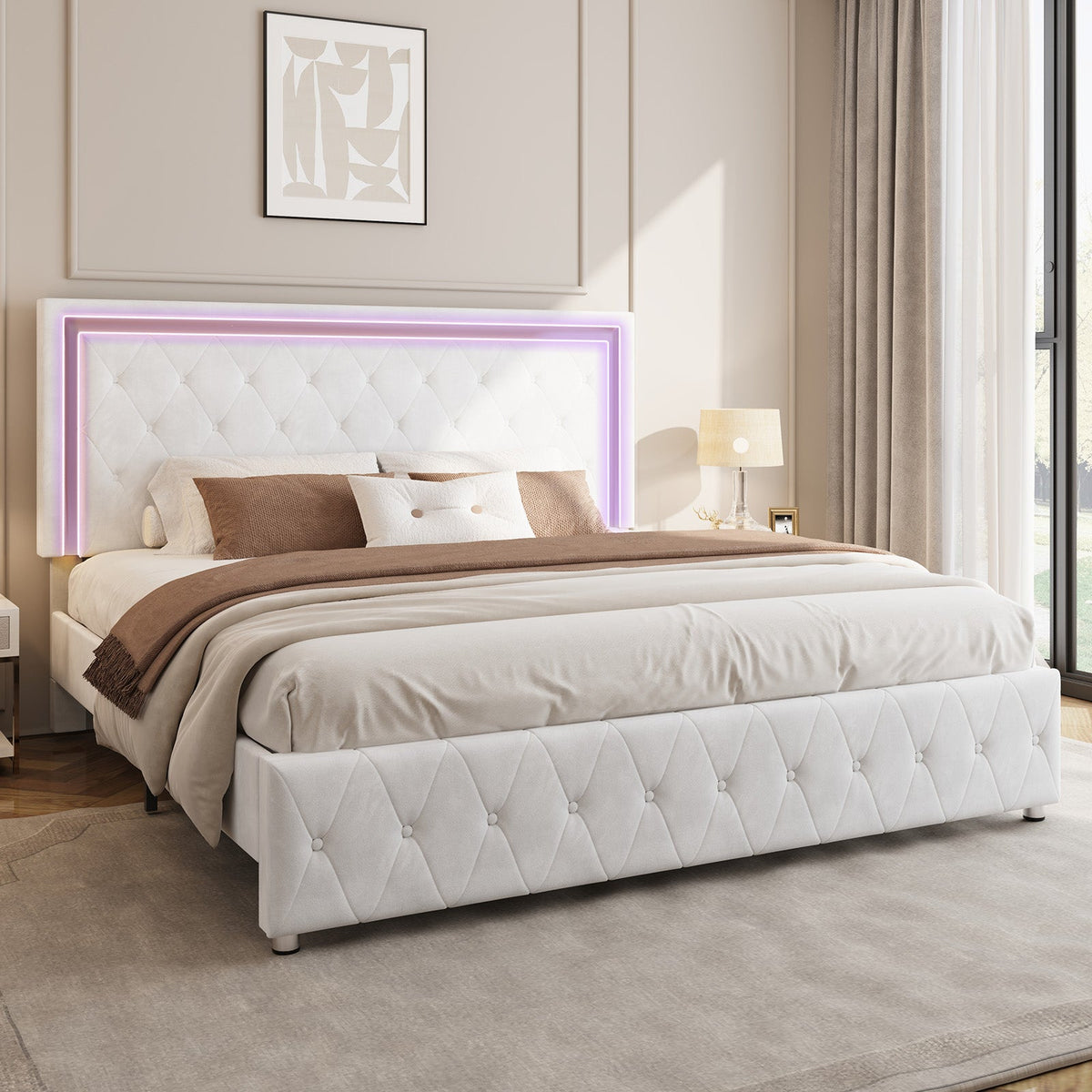 Hues LED Bed Frame-T-WHITE