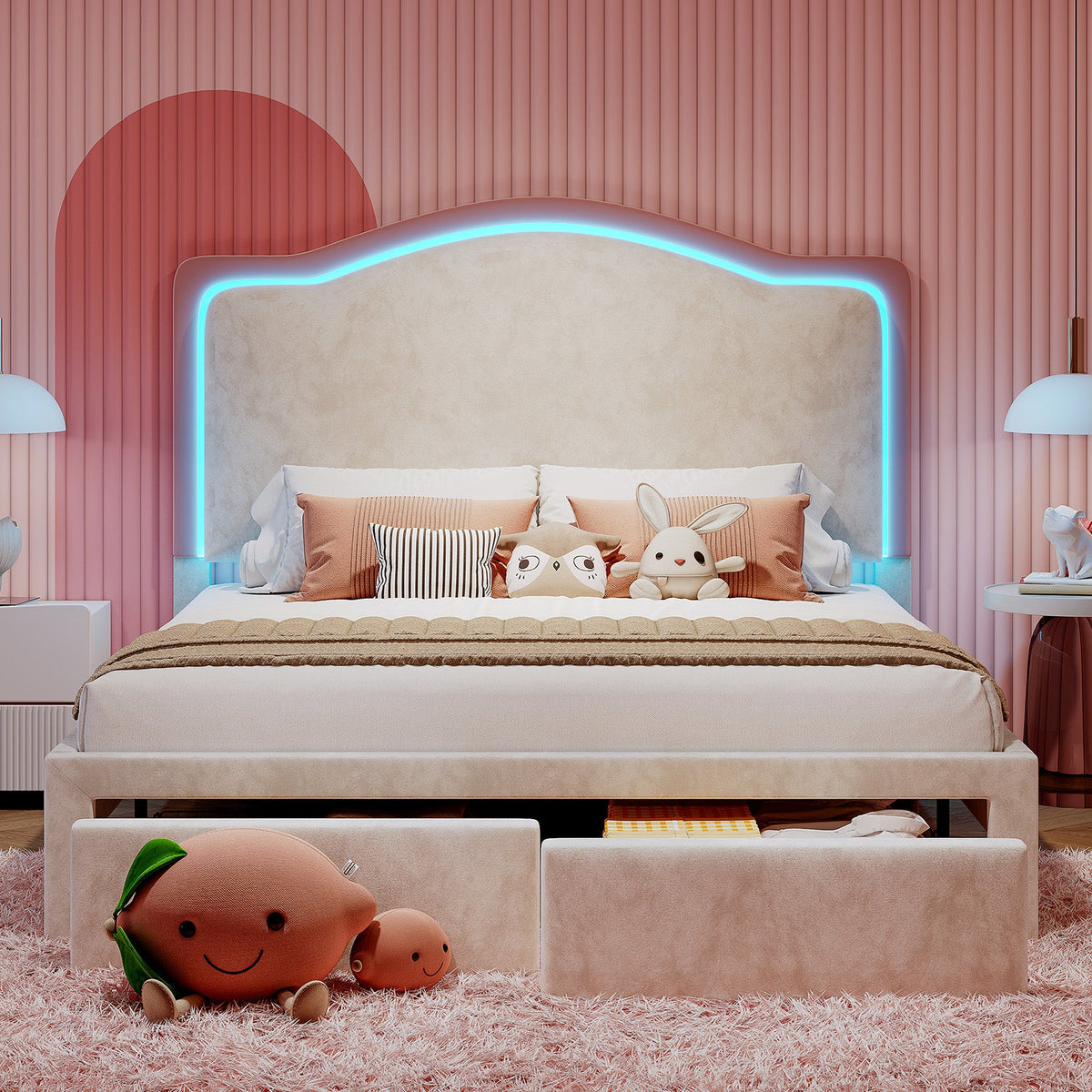 BUB025 LED Storage Bed Pink