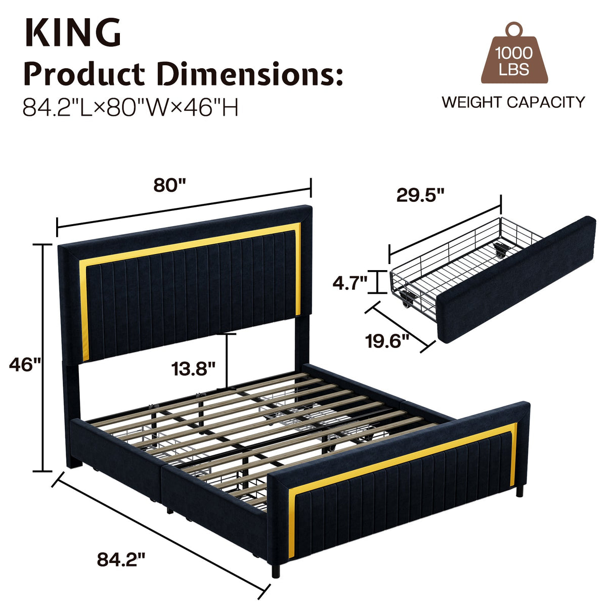 Vega LED Storage Bed Frame-BUB036 K Black