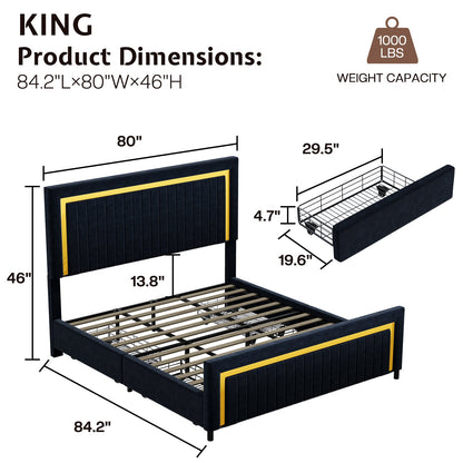 Vega LED Storage Bed Frame-BUB036 K Black