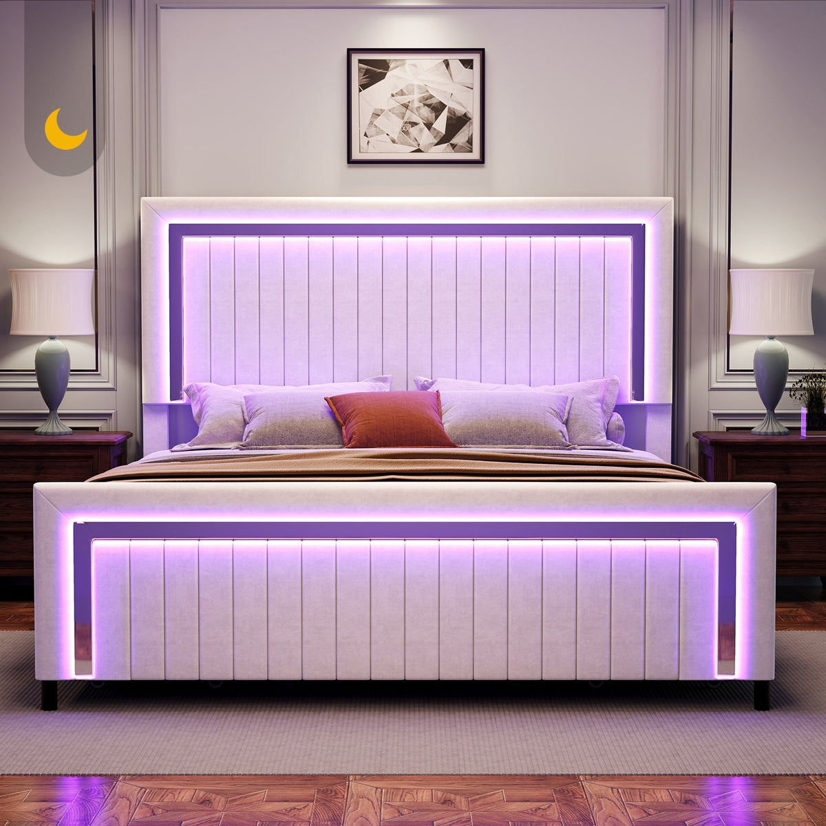 Vega LED Storage Bed Frame-BUB036 K White