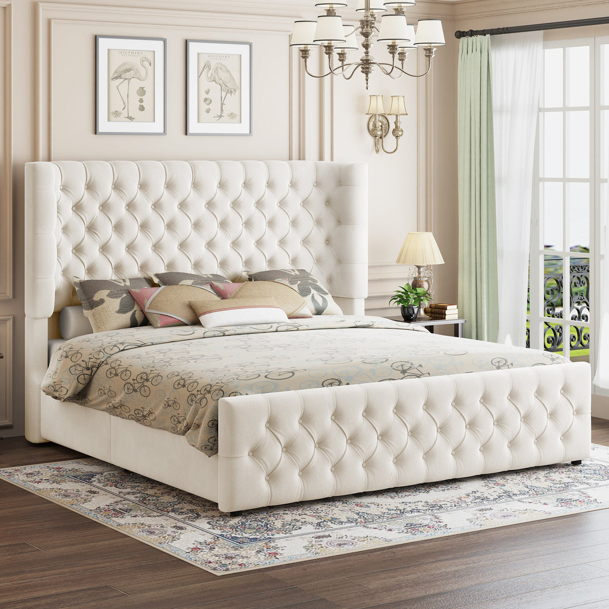 Plush Curved Wingback Bed Frame  - CK Bed Beige