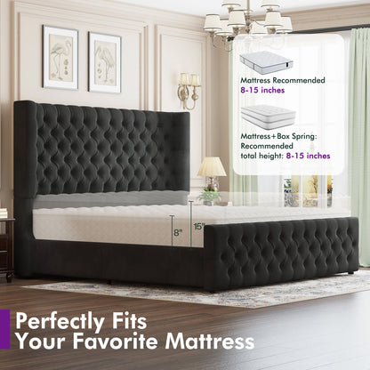 Plush Curved Wingback Bed Frame  - CK Bed Balck