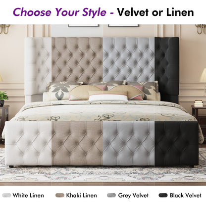 Plush Curved Wingback Bed Frame  - CK Bed Light Gray