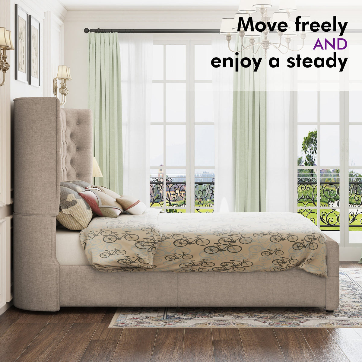 Plush Curved Wingback Bed Frame  - CK Bed Khaki