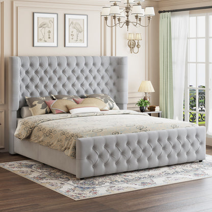 Plush Curved Wingback Bed Frame  - CK Bed Light Gray