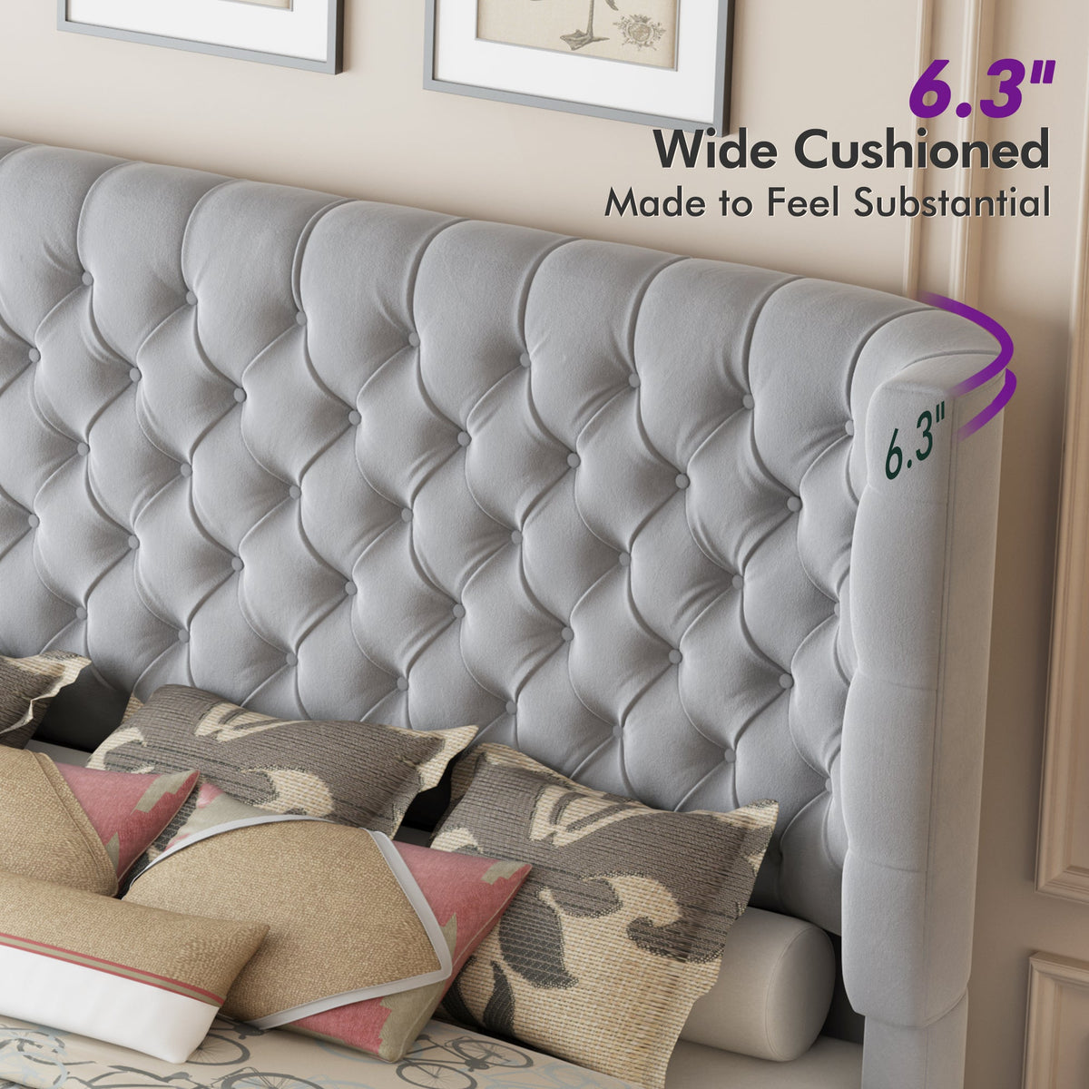 Plush Curved Wingback Bed Frame  - CK Bed Light Gray