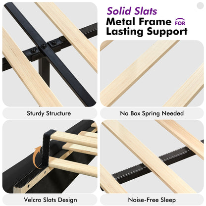 Plush Curved Wingback Bed Frame  - King Bed Black