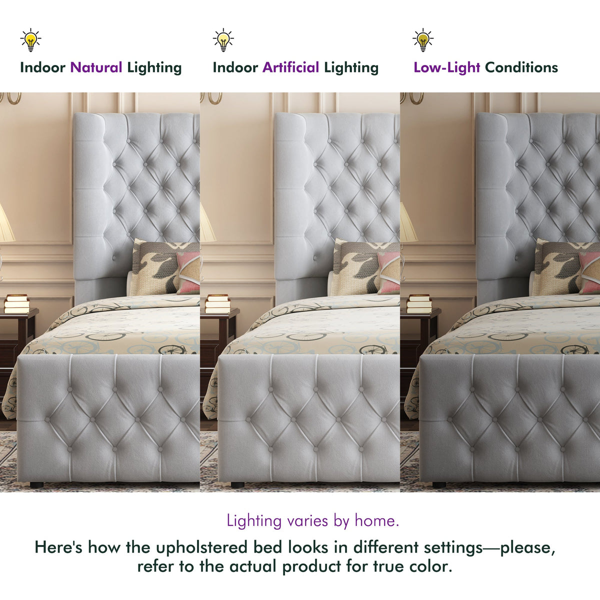 Plush Curved Wingback Bed Frame  - King Bed Light Gray
