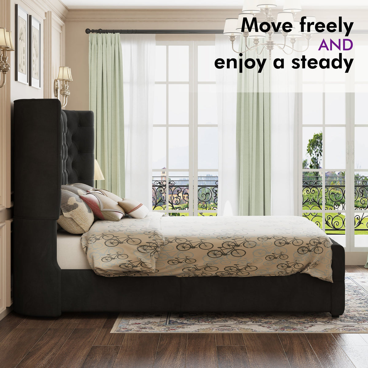 Plush Curved Wingback Bed Frame - Queen Bed Black
