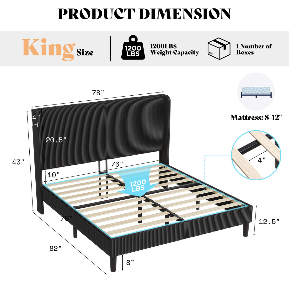 Clyvia Corduroy Upholstered Bed Frame-Full/Queen/King Amerlife