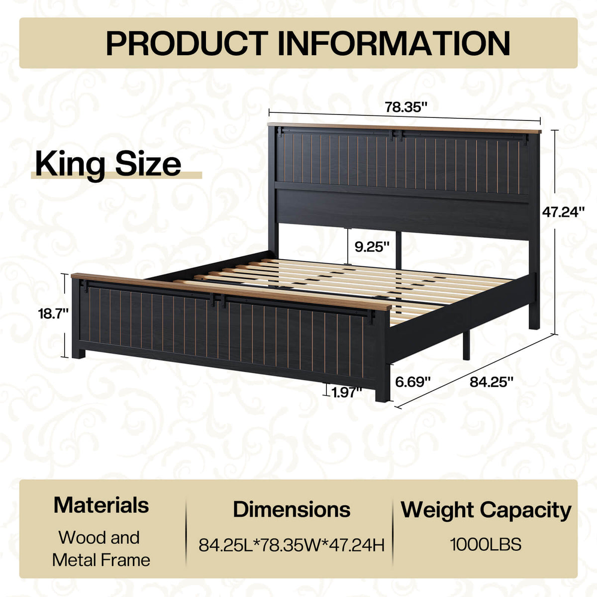 Tennyson Storage Wooden Bed Frame-King(Black)