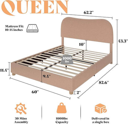 Boucle Fabric Queen Bed Frame 