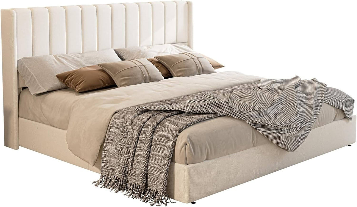 Brinley Lift Up Storage Bed Frame-Queen(White)