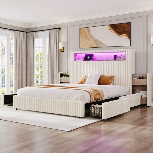 Chic Faux-Fur Storage Bed Frame -Full/White