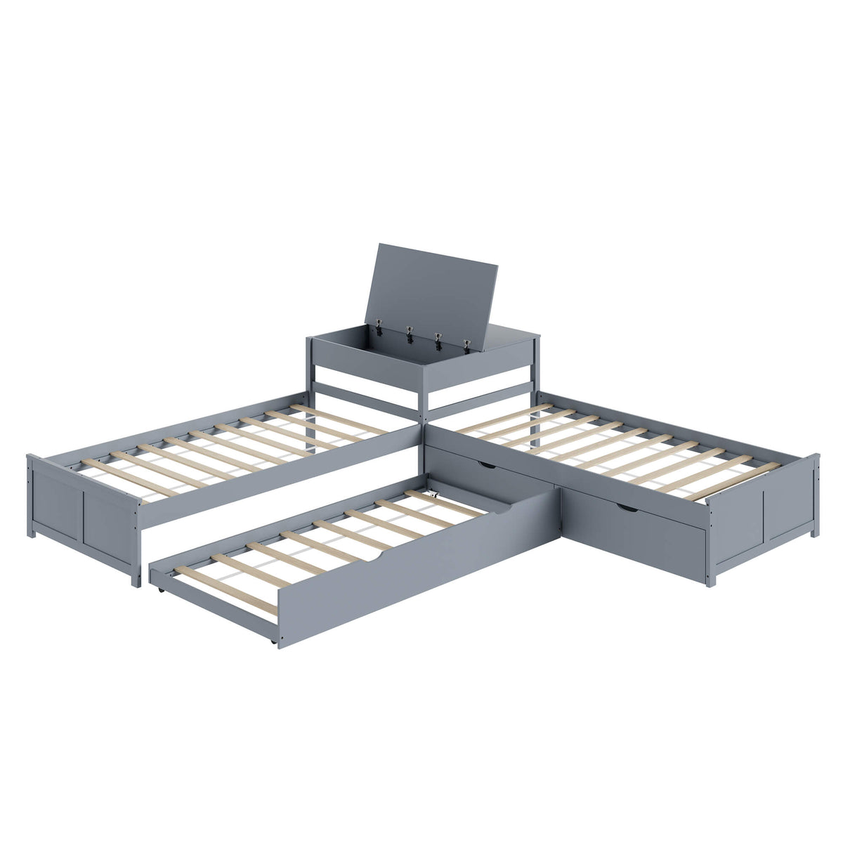 Winglam L-Shaped Twin Trundle Bed Frame -Grey