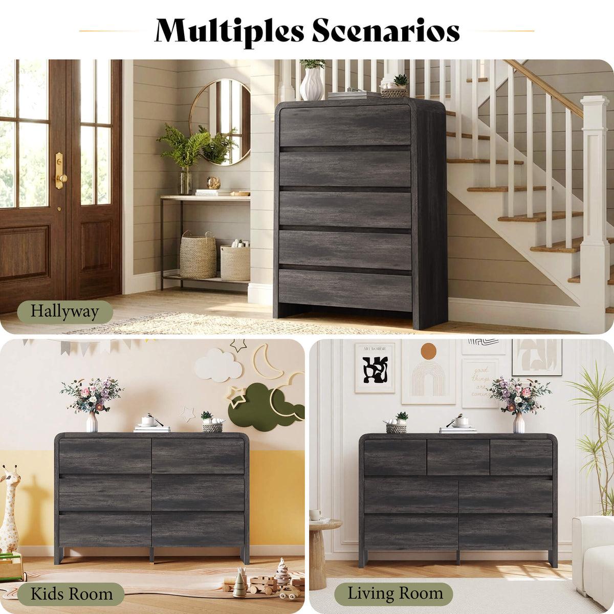 Garyon Modern Bedroom Furniture Set -5+2Black