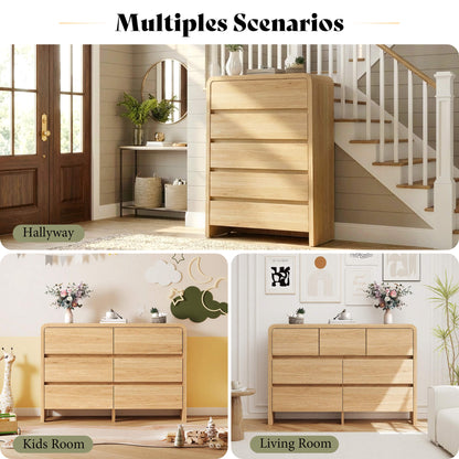 Garyon Modern Bedroom Furniture Set -5+2LightOak