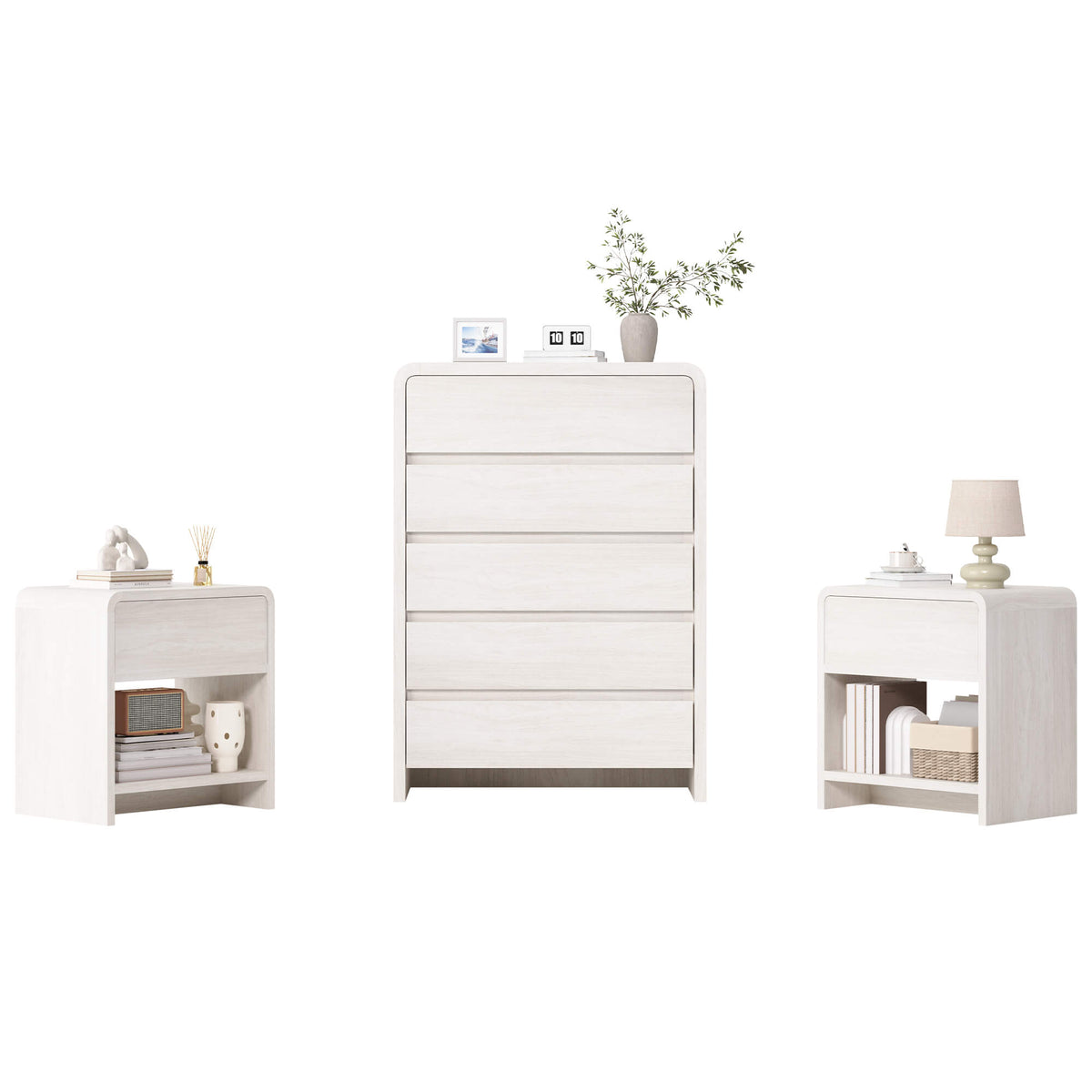 Garyon Modern Bedroom Furniture Set -5+2White