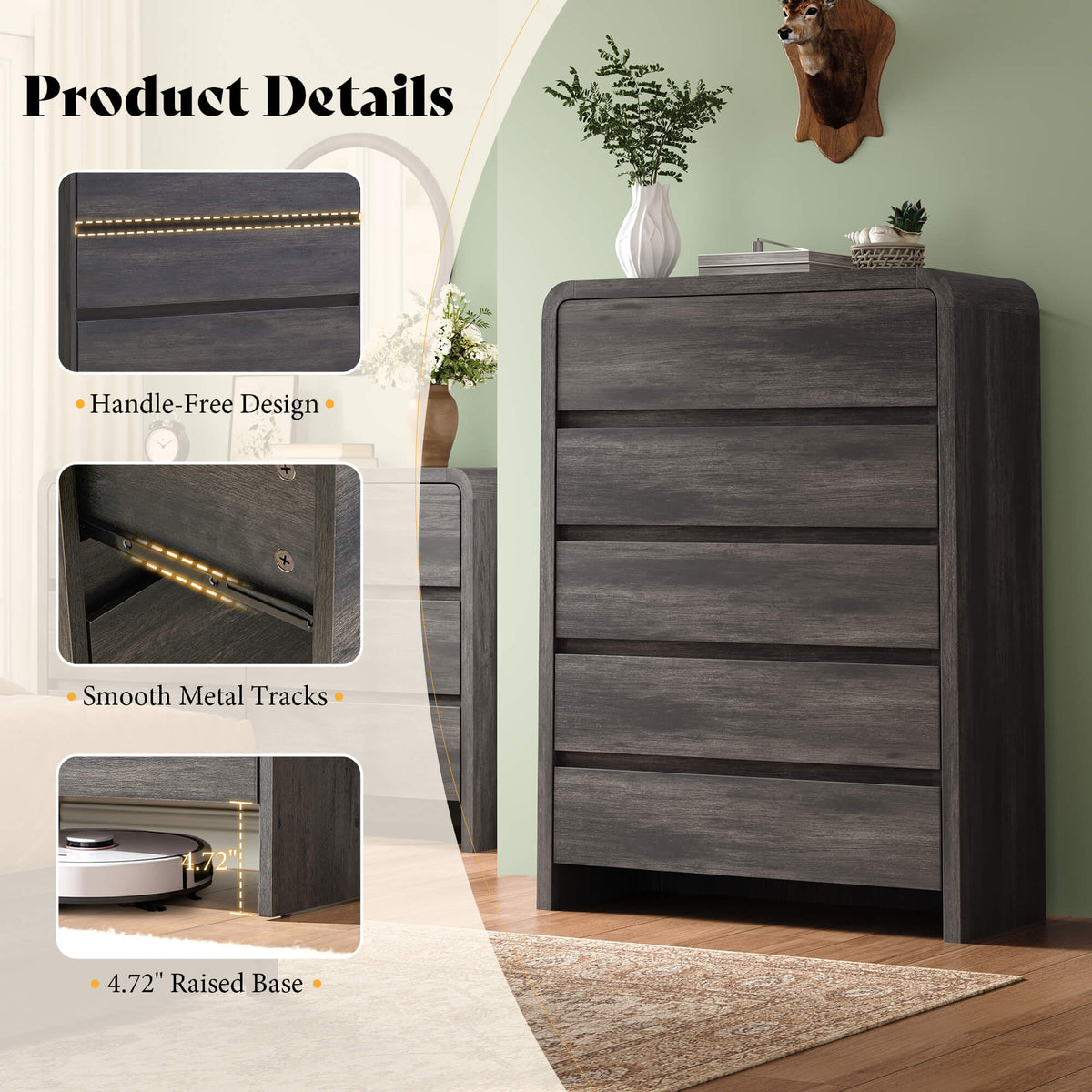 Garyon Modern Bedroom Furniture Set -5+6+2Black