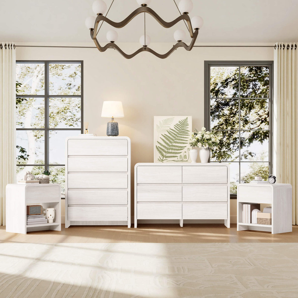 Garyon Modern Bedroom Furniture Set -5+6+2White