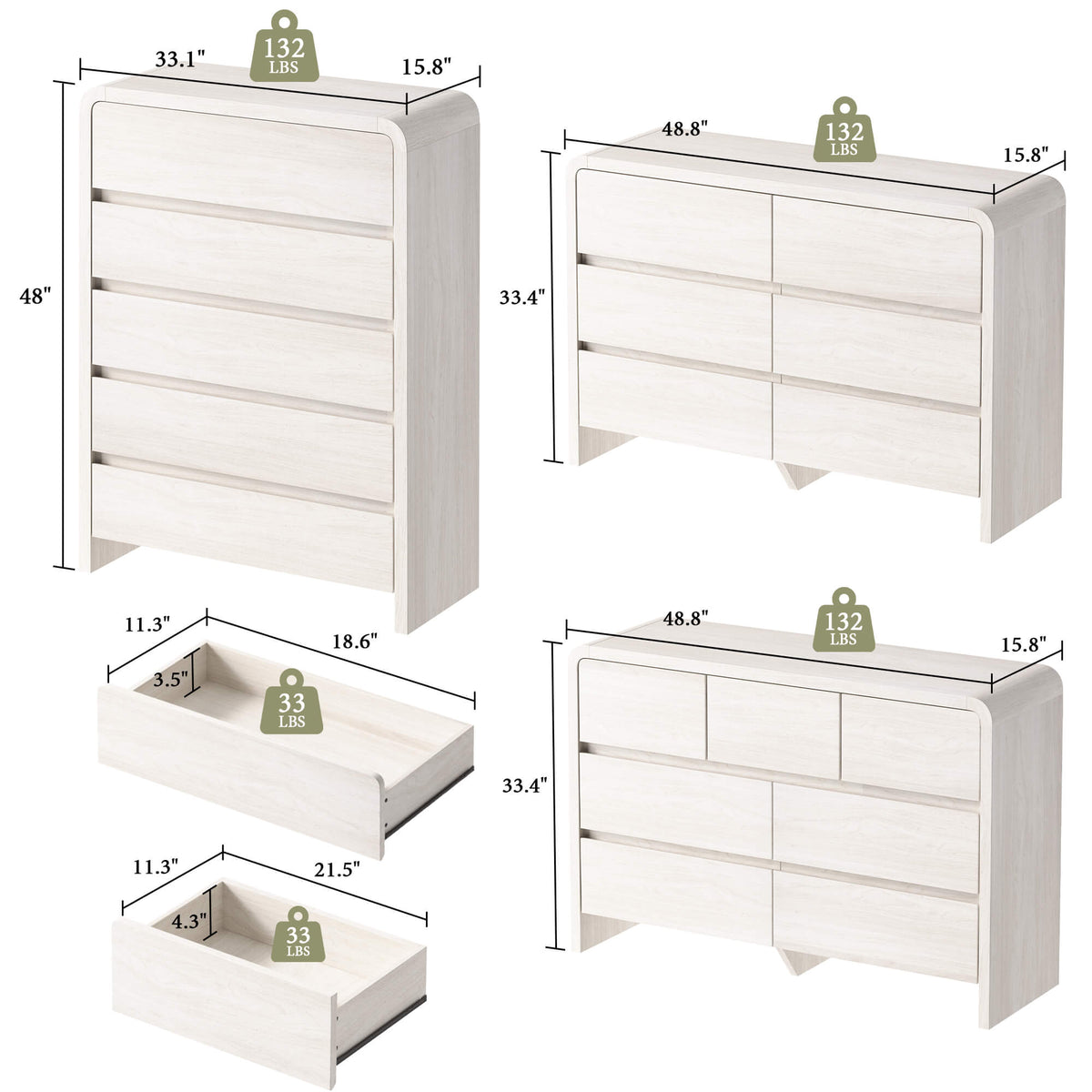 Garyon Modern Bedroom Furniture Set -5+6+7White