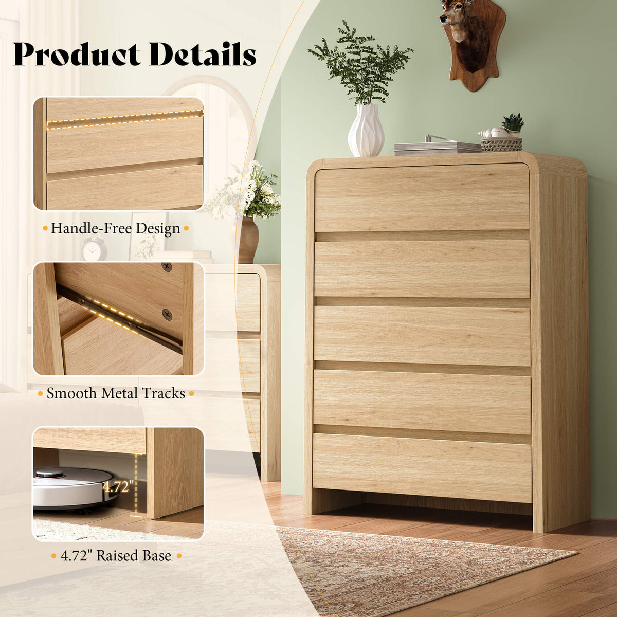 Garyon Modern Bedroom Furniture Set -5+7+2LightOak