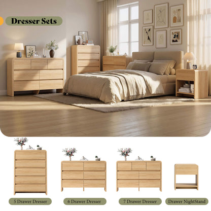Garyon Modern Bedroom Furniture Set -5+7+2LightOak