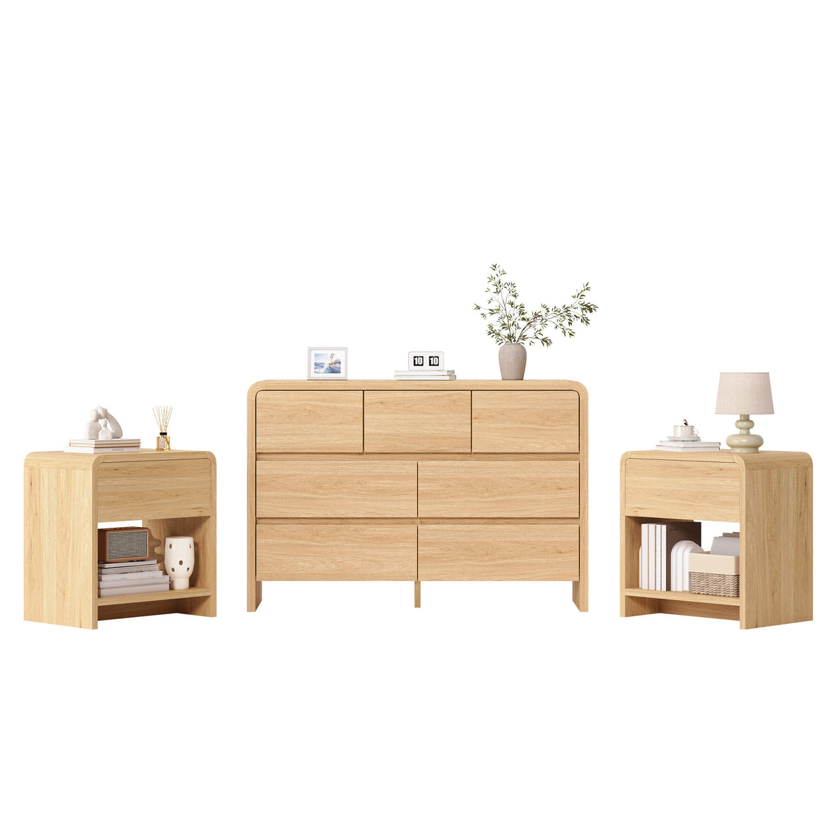 Garyon Modern Bedroom Furniture Set -7+2LightOak