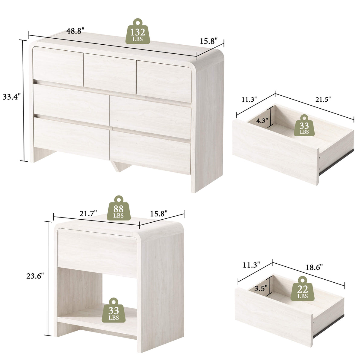 Garyon Modern Bedroom Furniture Set -7+2White