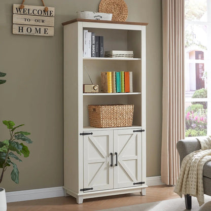 Bret Farmhouse Bookcase Storage Cabinet Rustic White