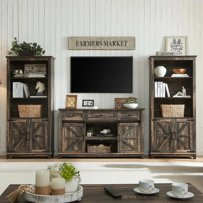 Bret Farmhouse Bookcase Storage Cabinet Rustic Oak Black