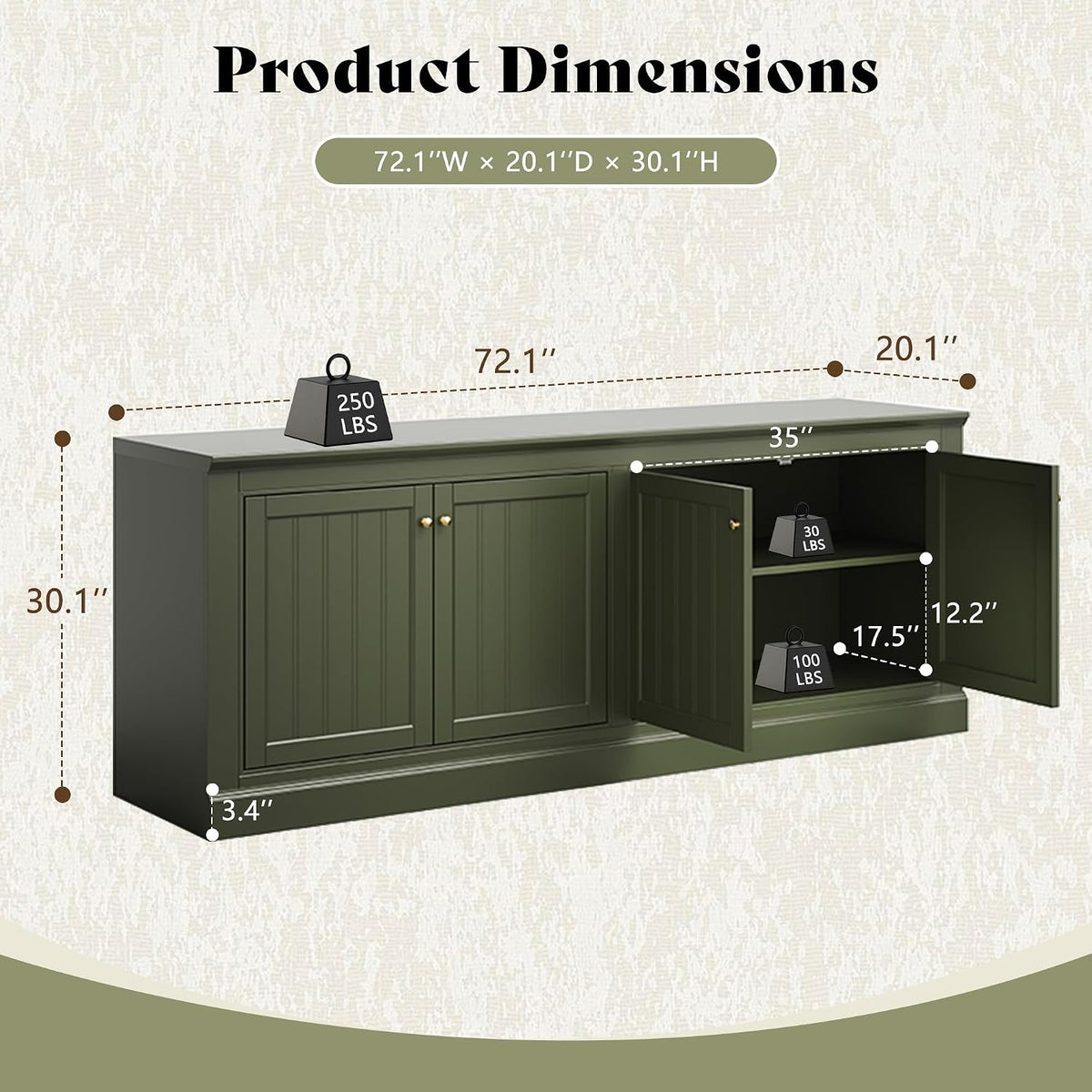 Averis 72" Sideboard Buffet Cabinet Amerlife Olive Green