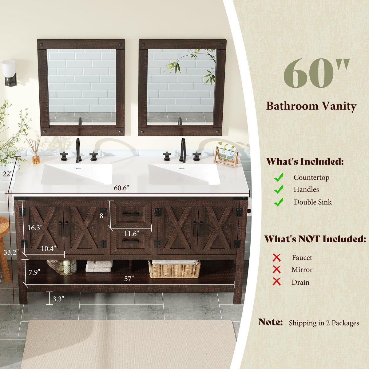 Calverton  Rustic Brown 60”