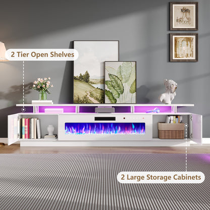 Sheer 90" Fireplace TV Stand Amerlife White & White