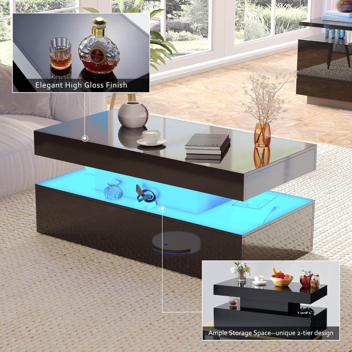 Sheer Modern 5-Piece Living Room Table Set Black