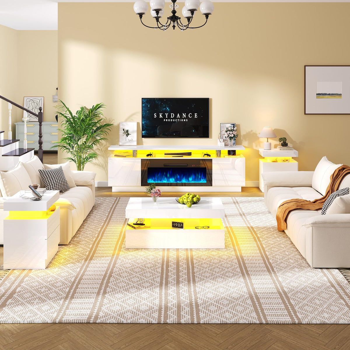Sheer Modern 5-Piece Living Room Table Set White
