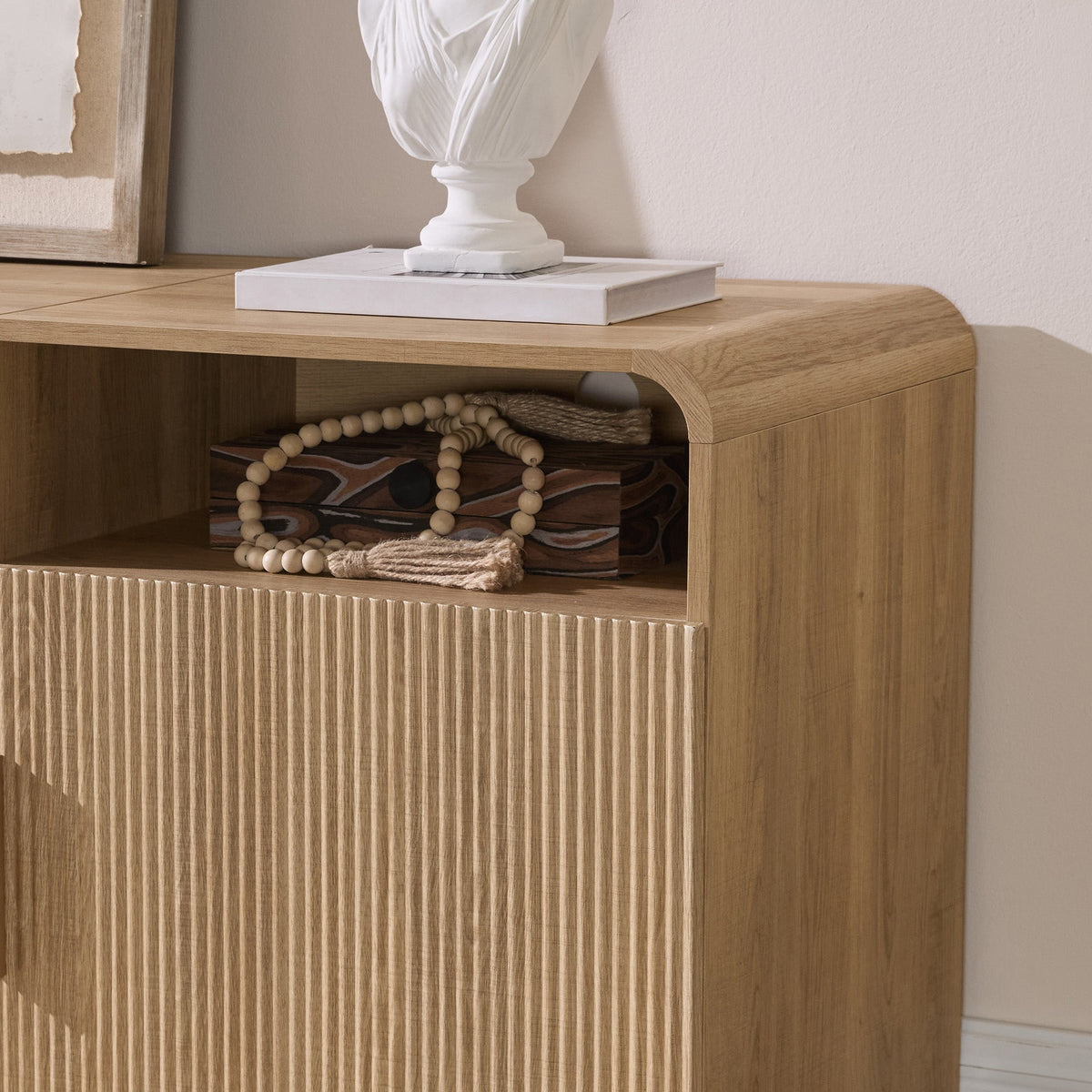 70-Inch Fluted Fireplace TV Stand Amerlife Natural Oak