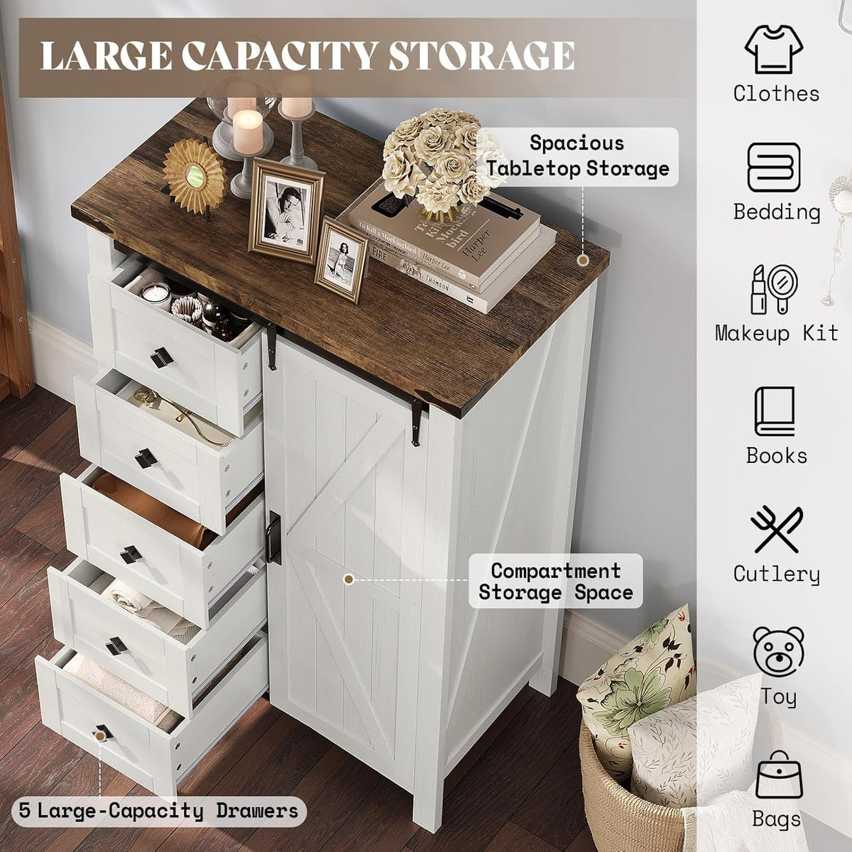 Marlowe Farmhouse Storage Set Amerlife Distressed White