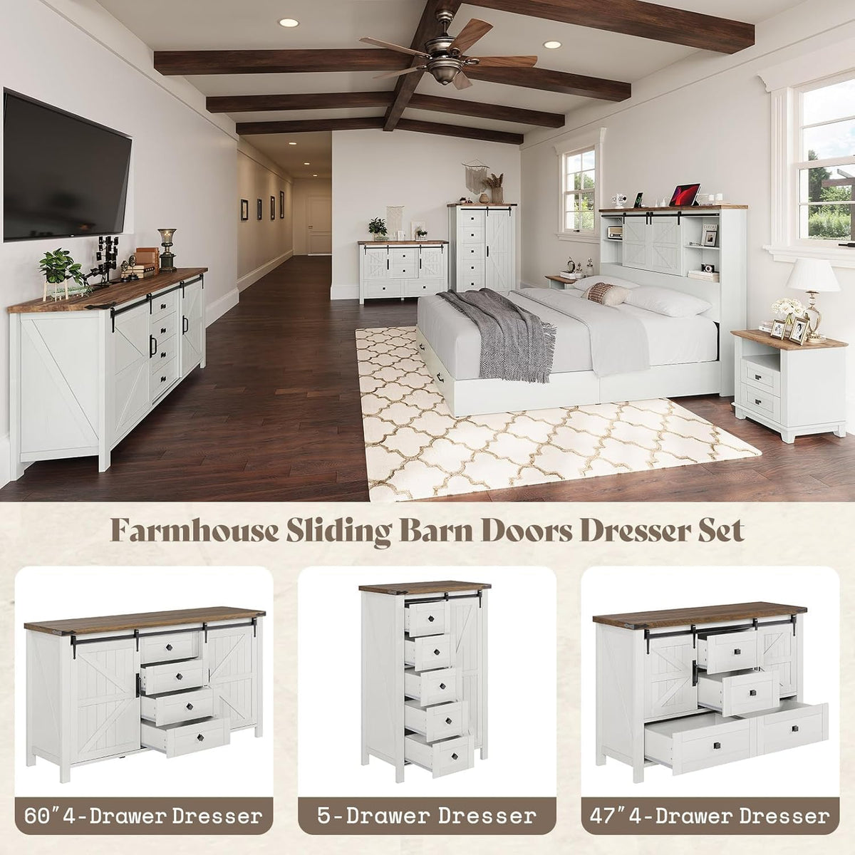 Marlowe Farmhouse Storage Set Amerlife Distressed White
