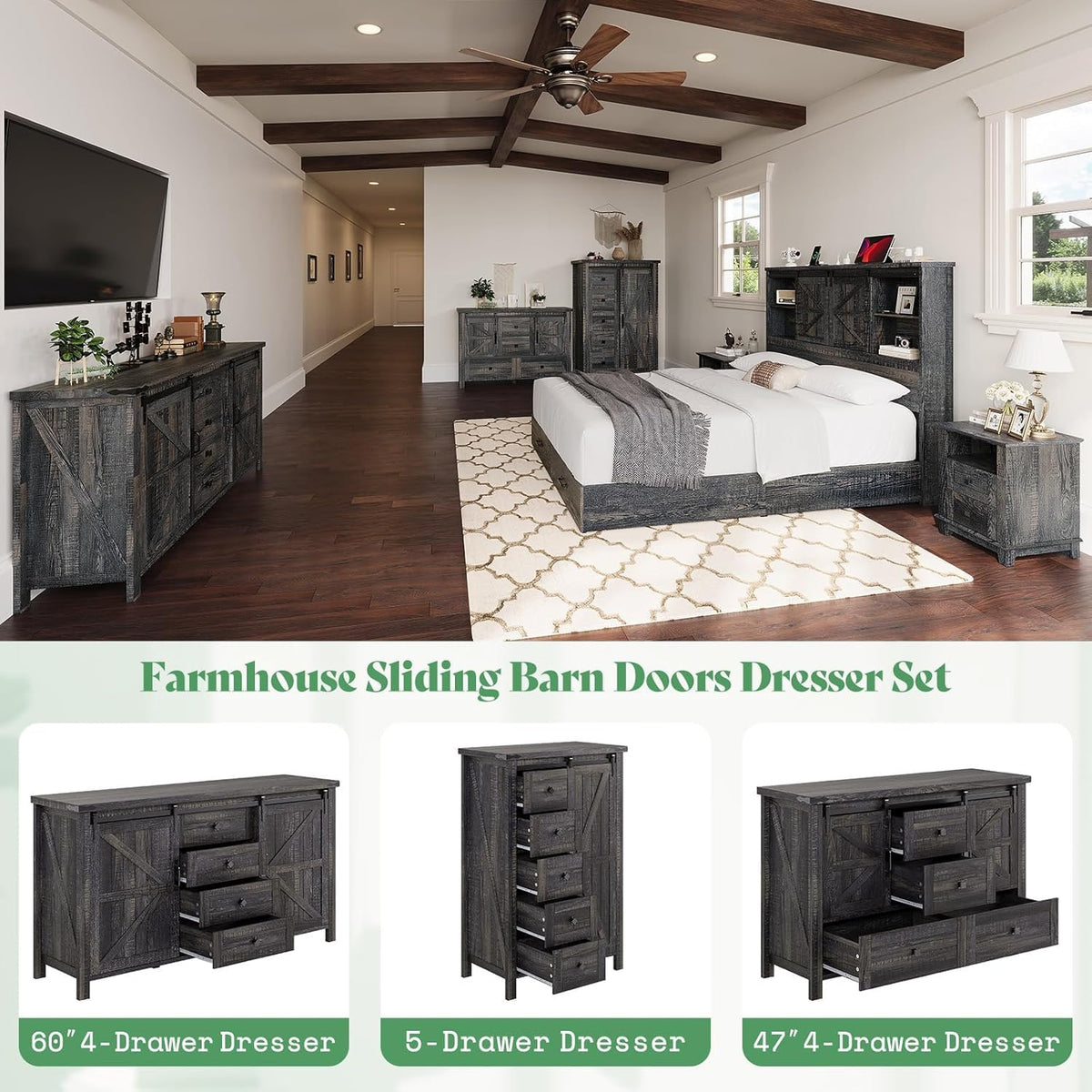 Marlowe Farmhouse Storage Set Amerlife Black Oak