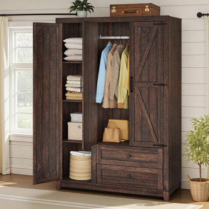 Barn 3 Door Farmhouse Wardrobe Closet-Brown
