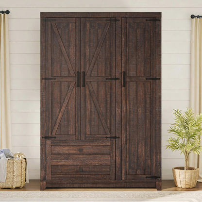 Barn 3 Door Farmhouse Wardrobe Closet-Brown