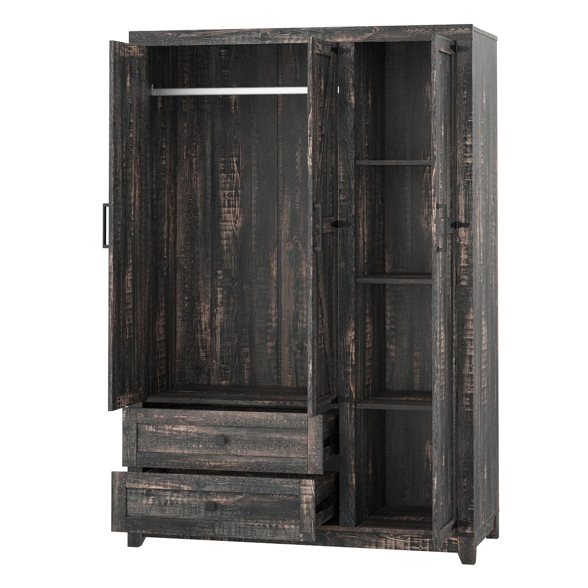 Barn 3 Door Farmhouse Wardrobe Closet-Dark Oak