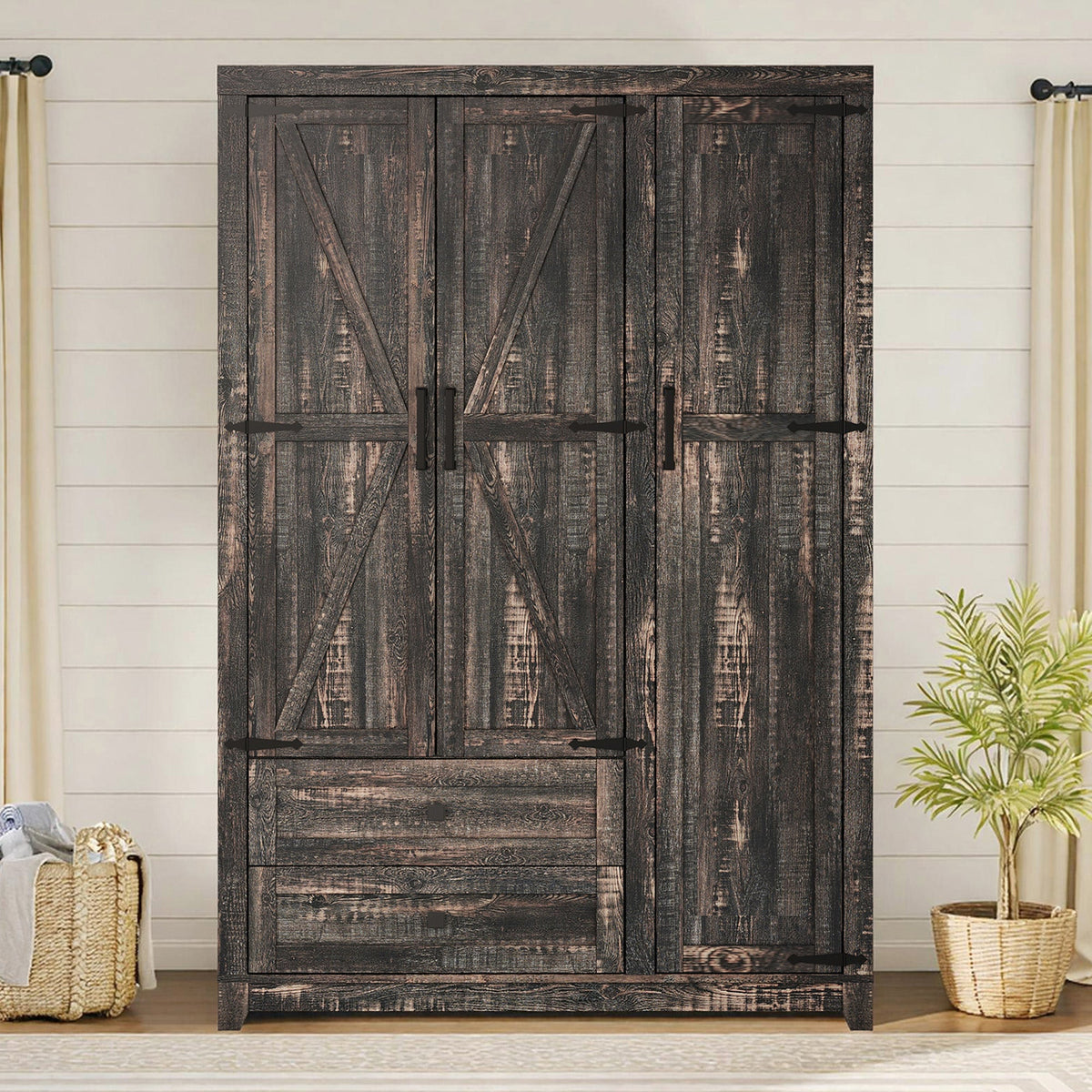 Barn 3 Door Farmhouse Wardrobe Closet-Dark Oak