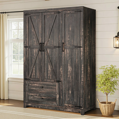Barn 3 Door Farmhouse Wardrobe Closet-Dark Oak