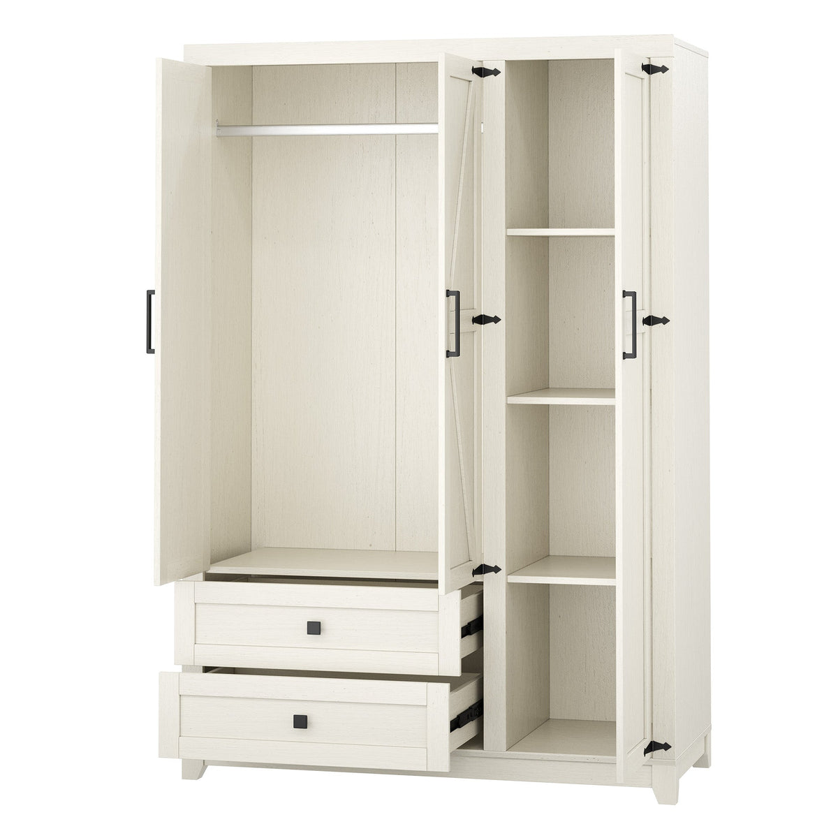 Barn 3 Door Farmhouse Wardrobe Closet-White