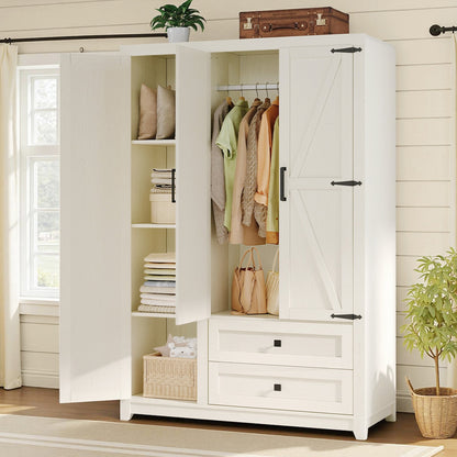 Barn 3 Door Farmhouse Wardrobe Closet-White