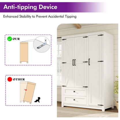 Barn 3 Door Farmhouse Wardrobe Closet-White